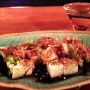 My first homemade tofu: used Nguyen's Asian Tofu book (great!!): with ponzu, ginger, bonito, scallion. SO GOOD! 