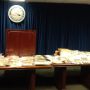 BOSTON FED GANG ROUND UP: Evidence table set up for press conference.  30 gang members charged.  