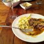 Grilled tuna, wasabi cilantro sauce and pasta cc @tessas