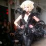 Jewel encrusted black feather corset by The Blonds #nyfw