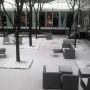 Lincoln Center' smoking court, deserted except for the gorgeous white snow #mbfw #nyfw